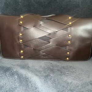 Lauren Ralph Lauren Brown Leather Lace Up Clutch